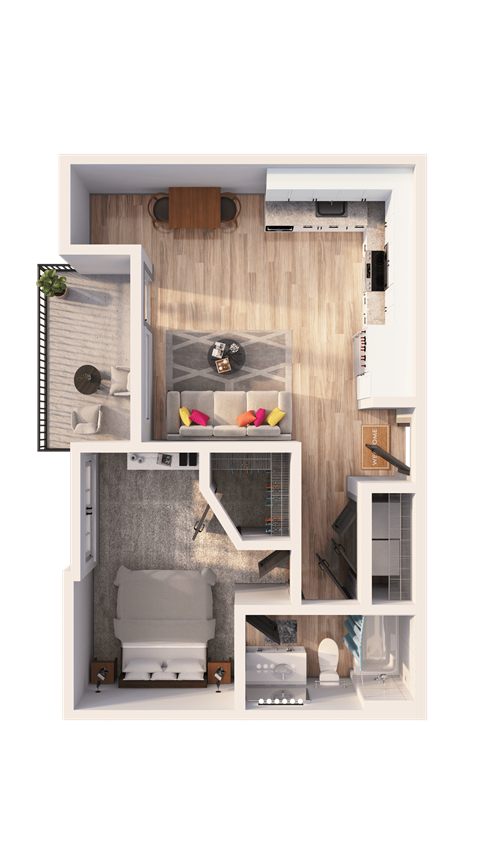 Floor plan for 1 bed, 1 bath, 681 sqft